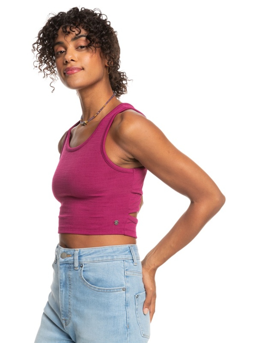 ROXY Pink Good Keepsake Cross Back Knit Crop Top Tank Medium